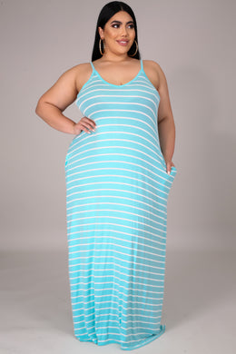 Blue Mint Striped Maxi Dress