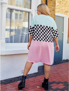 Checkered Colorblock Tee Dress