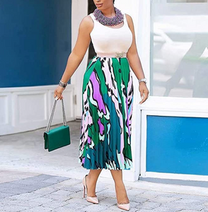 Green and Purple Pleated Skirt