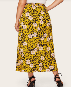 Yellow Floral & Leopard Print Skirt