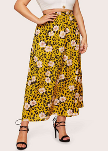 Yellow Floral & Leopard Print Skirt
